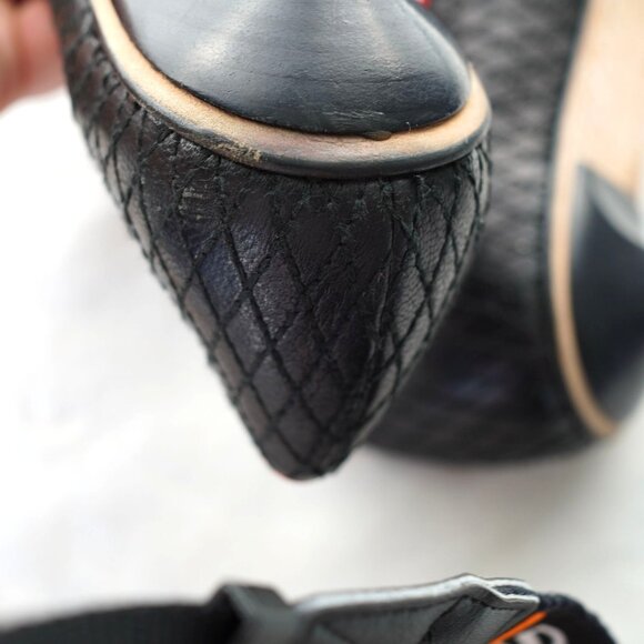 Kate Spade Quilted Leather Kitten Heel Ballet Pumps 7.5M Black Red Trim - Picture 16 of 16